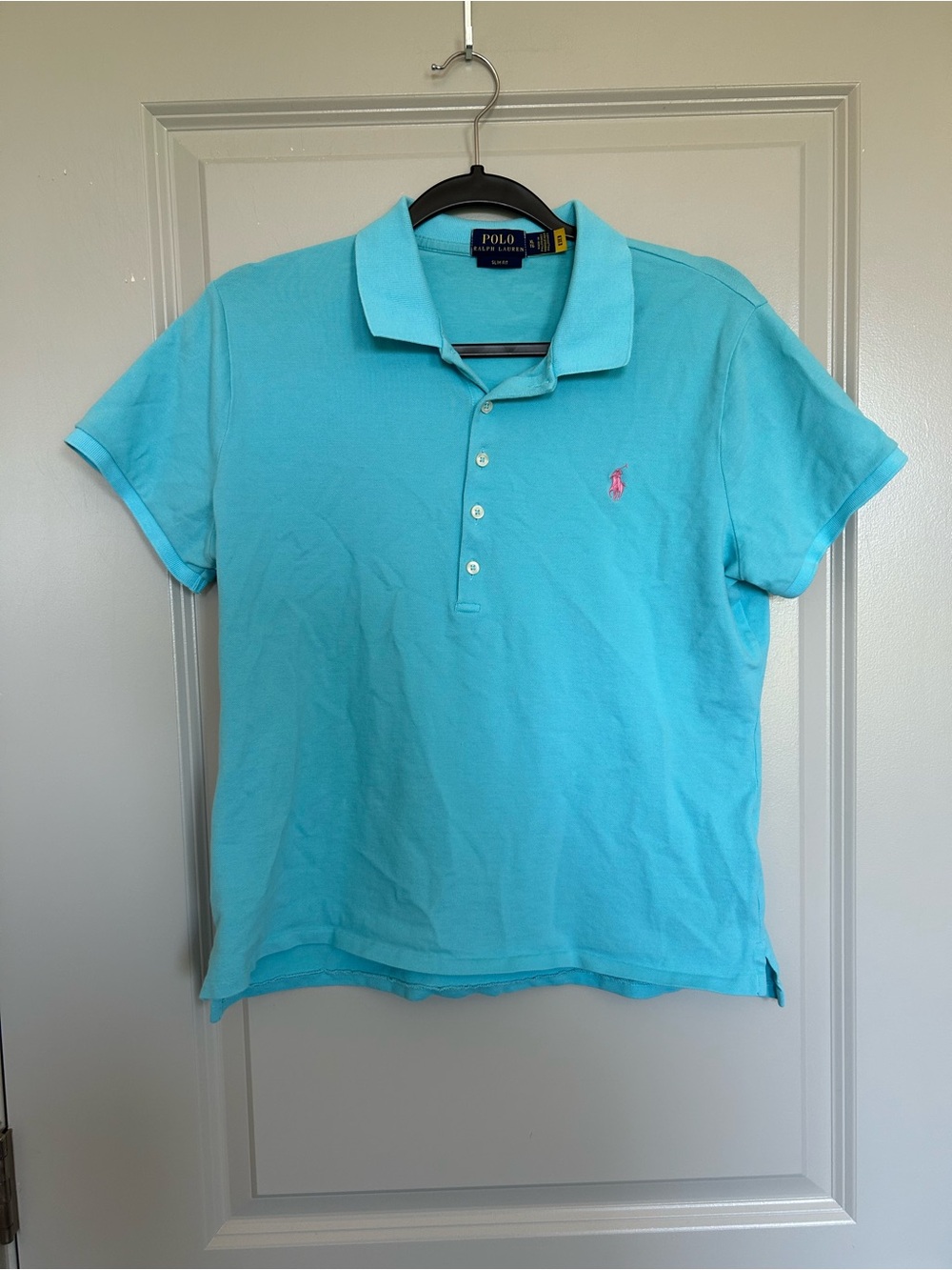 Women’s Polo by Ralph Lauren Slim Fit Button-Down Julie Shirt in Aqua Blue